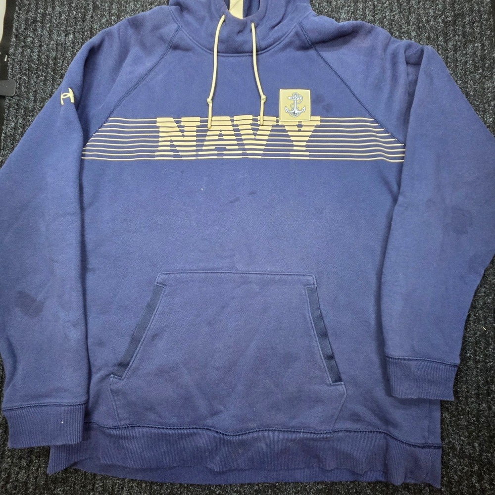 Under Armour NAVY Hoodie XXL Loose Fit Blue Pullover Sweatshirt Mens Fleece
